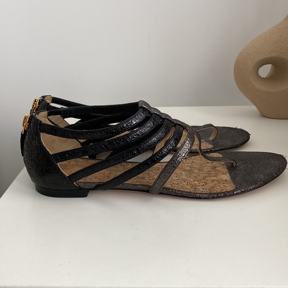 CHANEL Authentic T-Strap Zip Metallic Sandals (EUR 38.5) - Picture 4 of 11